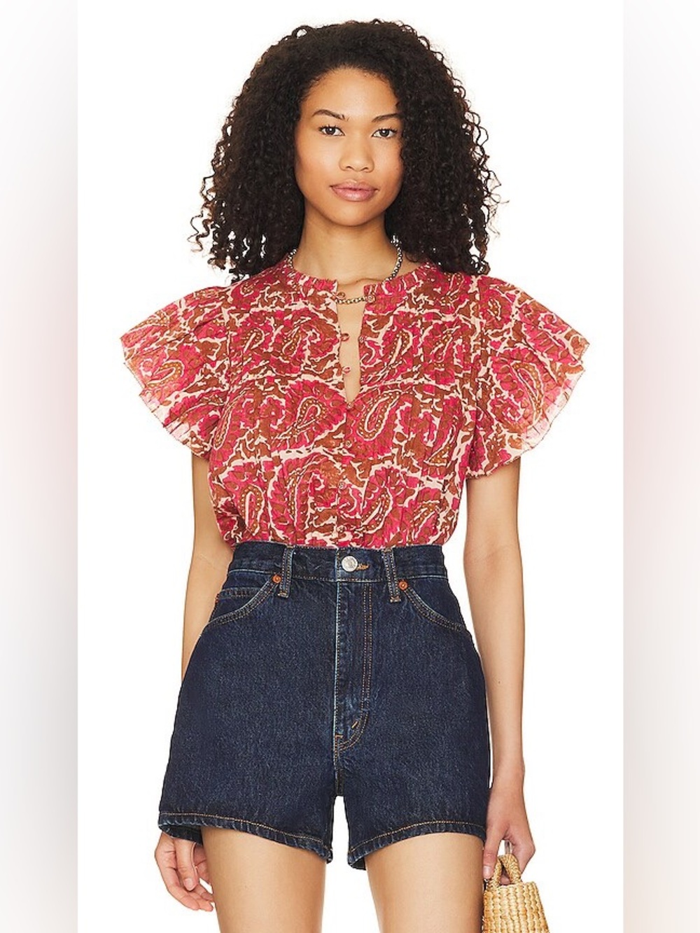Cleobella Calla Blouse in Aurora Paisley Print Ruffle Cap Sleeves Size Small